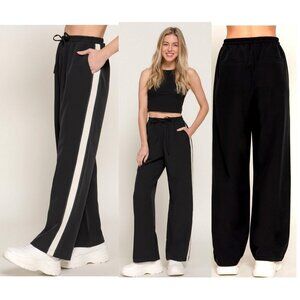 Side Stripe Straight Long Pants in Black and White